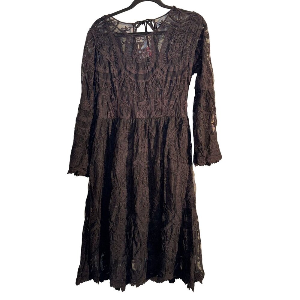 Ultrapink Black Lace Midi Dress With Sheer Floral Pattern & Lining